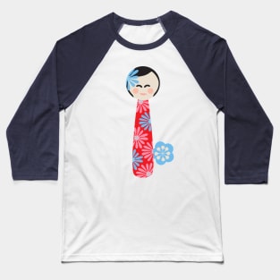 JAPANESE KOKESHI DOLL Flowers Bright Red Blue Pink - UnBlink Studio by Jackie Tahara Baseball T-Shirt